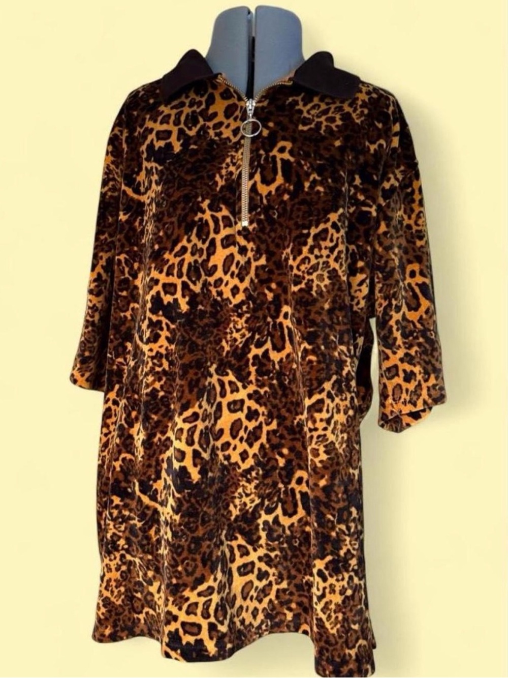 Urban Outfitters Leopard Velvet Zip-Front Dress in Brown and Black Size M